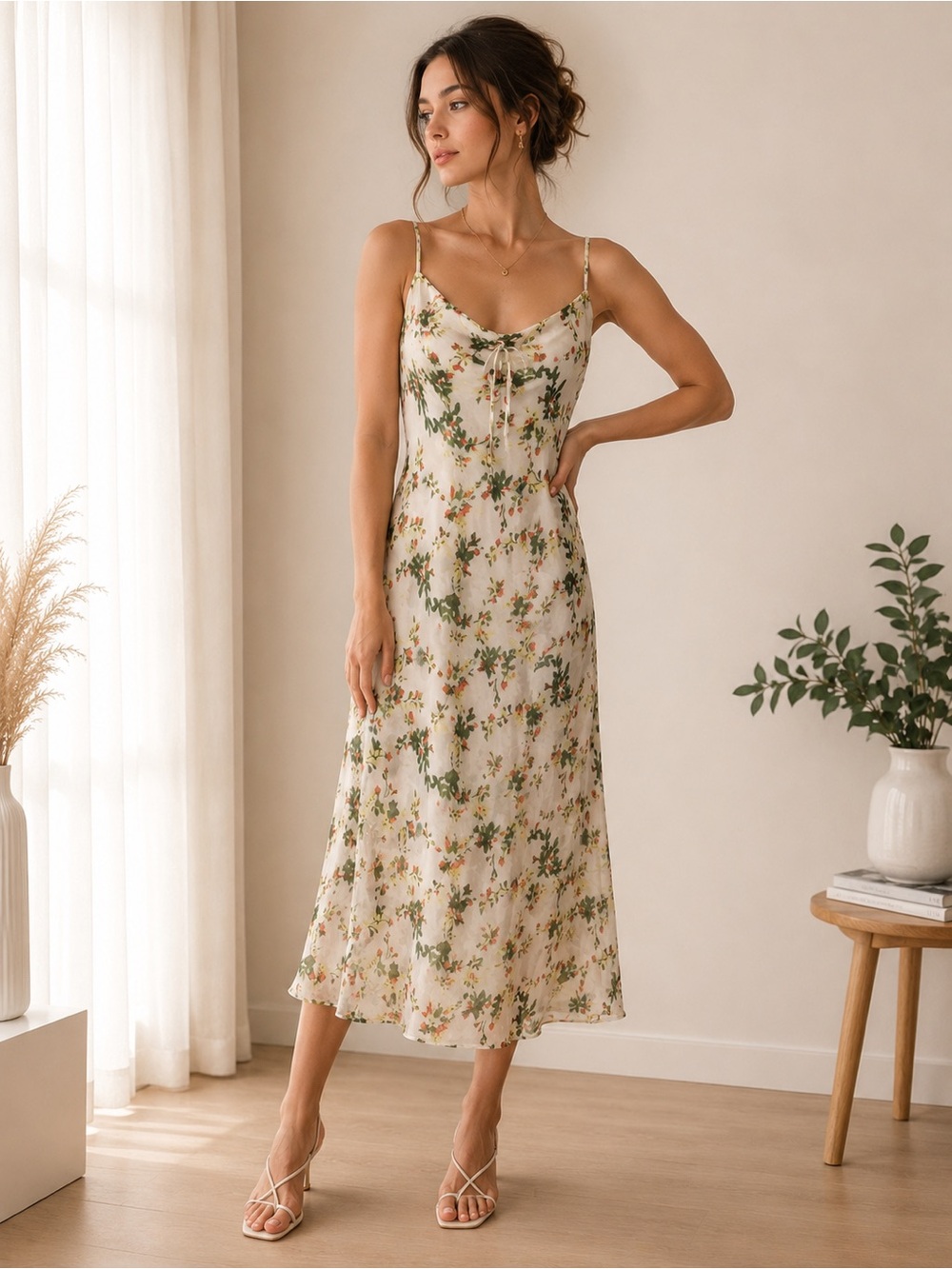 PrettyGood Women’s Small Floral Tie Front Slip Dress